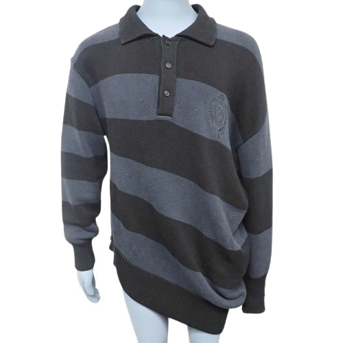 Asymmetrical Striped Knit Polo Shirt, XS