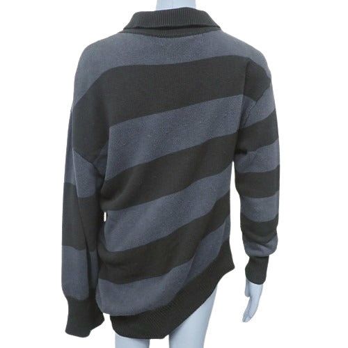 Asymmetrical Striped Knit Polo Shirt, XS