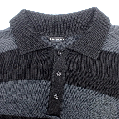 Asymmetrical Striped Knit Polo Shirt, XS