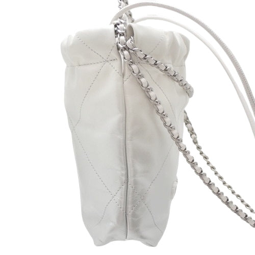 Matelasse Chanel 22 Mini Handbag, Calfskin, White, Silver Hardware, AS3980, 2-way (shoulder and crossbody), Gradient.