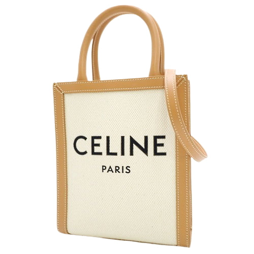 Mini Vertical Cabat Calfskin Canvas, Natural/Tan, 193302BNZ02NT, 2-way shoulder bag/crossbody bag/mini bag
