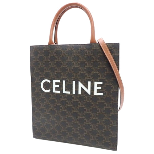 Small Vertical Cabat bag in calfskin and Triomphe canvas, tan. 2-way shoulder/handbag.