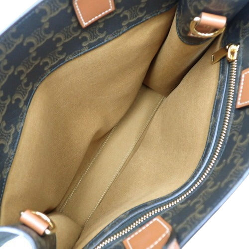 Small Vertical Cabat bag in calfskin and Triomphe canvas, tan. 2-way shoulder/handbag.