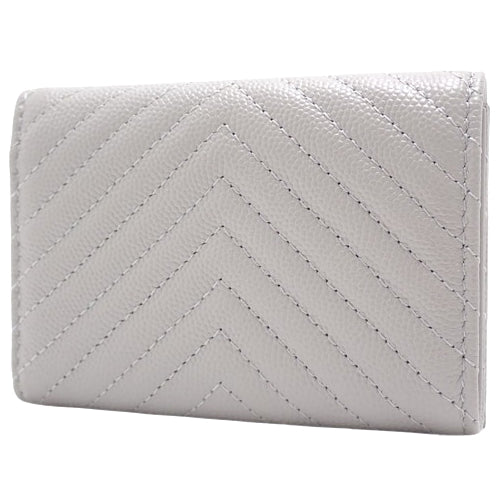 Boy Chanel Coco Mark Tri-Fold Wallet, Caviar Skin, Light Gray, A84432, Mini Wallet, V-Stitch Chevron