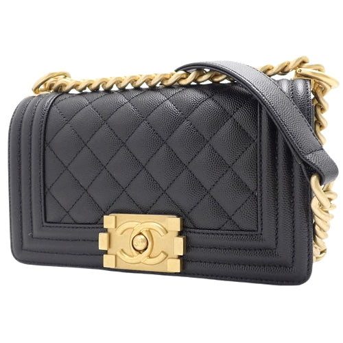Chanel Boy Bag, chain shoulder bag, caviar skin, black, 2-way (can be worn as a shoulder bag or crossbody bag).