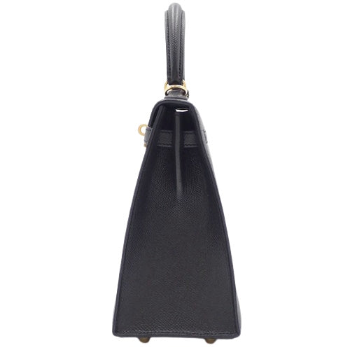 凯莉25(外缝)小牛皮 黑色 金色五金 X刻印