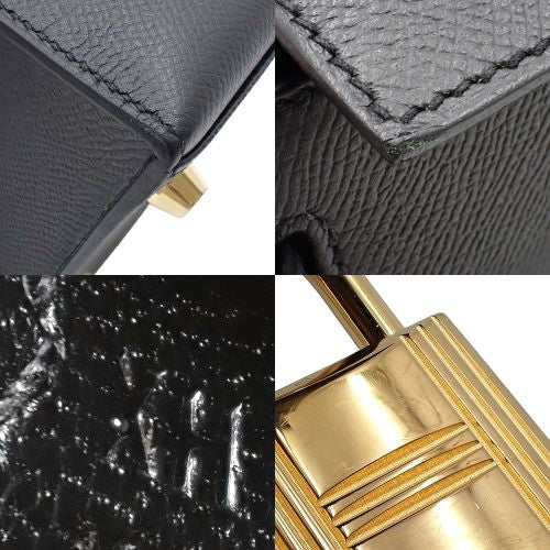 凯莉25(外缝)小牛皮 黑色 金色五金 X刻印