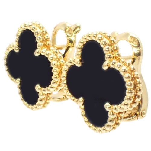 Vintage Alhambra Earrings with Onyx and 18K Yellow Gold