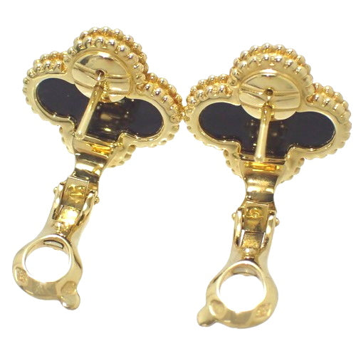 Vintage Alhambra Earrings with Onyx and 18K Yellow Gold