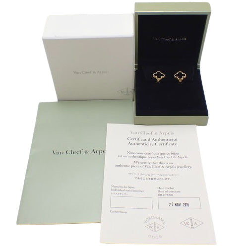 Vintage Alhambra Earrings with Onyx and 18K Yellow Gold