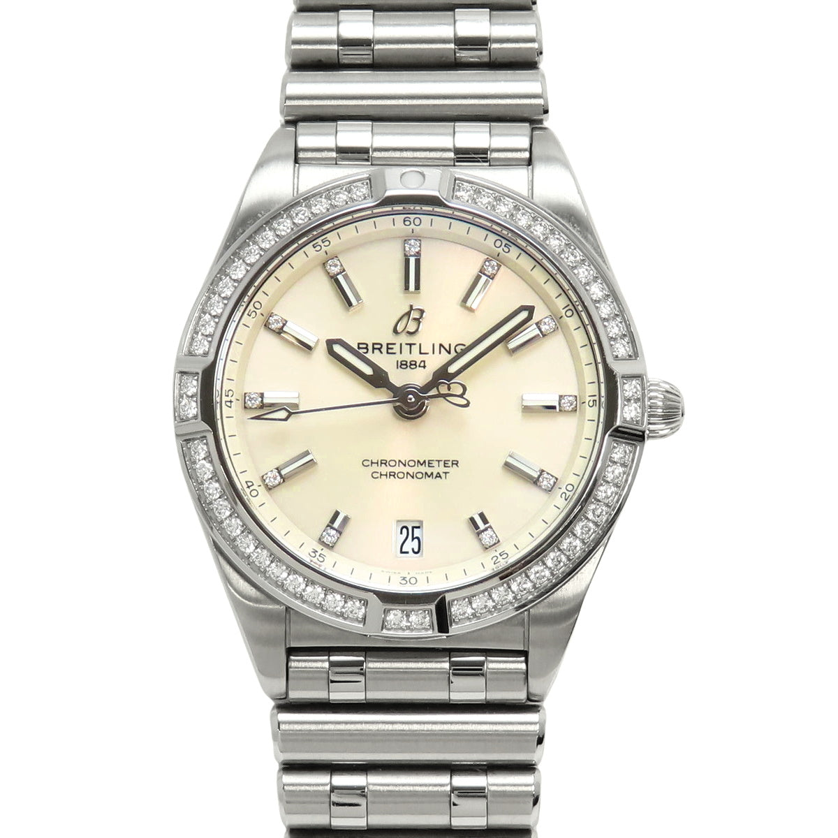 A77310 Chronomat 32 不锈钢石英象牙色钻石表圈