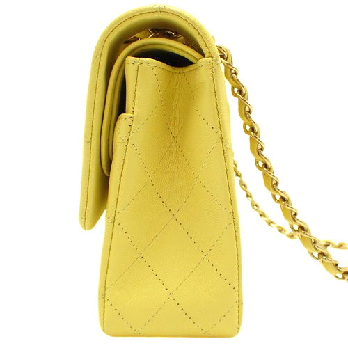 Matelasse Coco Mark Double Flap Chain Shoulder Bag, Caviar Skin, Light Yellow, Shoulder Bag, Double Flap, 25cm