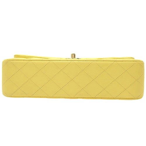 Matelasse Coco Mark Double Flap Chain Shoulder Bag, Caviar Skin, Light Yellow, Shoulder Bag, Double Flap, 25cm