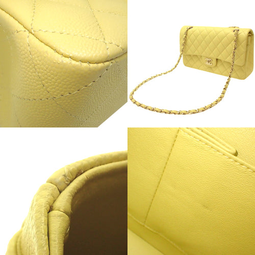 Matelasse Coco Mark Double Flap Chain Shoulder Bag, Caviar Skin, Light Yellow, Shoulder Bag, Double Flap, 25cm