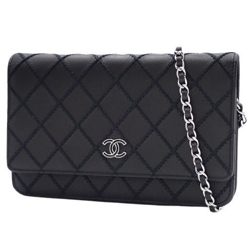 Wild Stitch Coco Mark Chain Wallet, Lambskin, Black, Shoulder Bag, Crossbody Bag