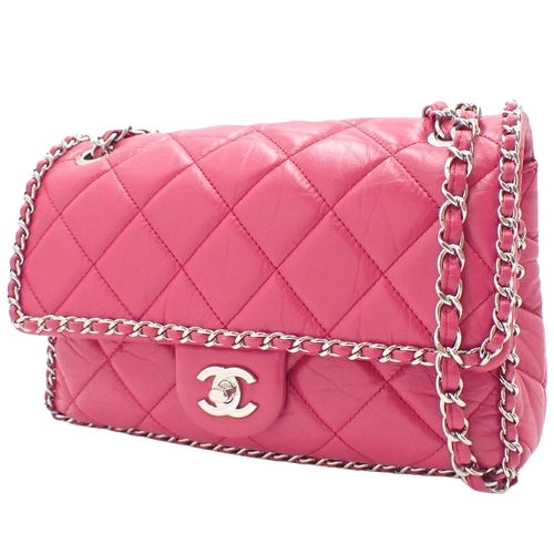 Matelasse Coco Mark Round Chain Shoulder Bag, Lambskin, Pink, Crossbody/Shoulder Bag