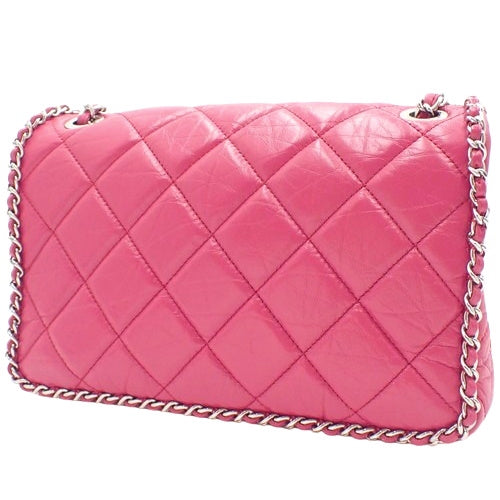 Matelasse Coco Mark Round Chain Shoulder Bag, Lambskin, Pink, Crossbody/Shoulder Bag
