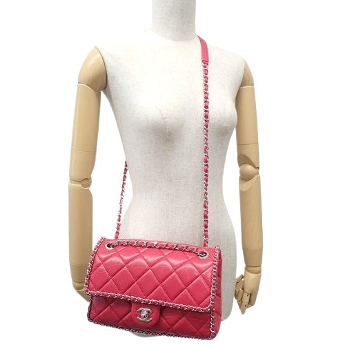 Matelasse Coco Mark Round Chain Shoulder Bag, Lambskin, Pink, Crossbody/Shoulder Bag