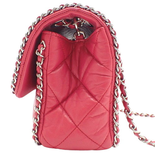 Matelasse Coco Mark Round Chain Shoulder Bag, Lambskin, Pink, Crossbody/Shoulder Bag
