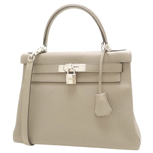 Kelly 28(内缝线)两用单肩包,Togo 皮革,镀钯金属配件,沥青饰面,C 字印章