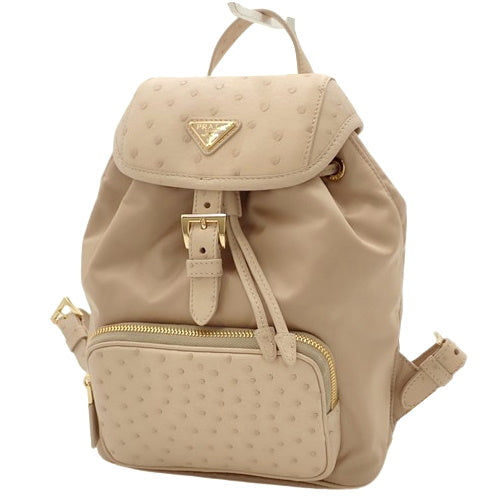 Re-Nylon x Ostrich Backpack, Shoulder/Mini Backpack, Ostrich Nylon, Cameo Beige, 1BZ074_2EX8_F0770_V_OOO (Current as of February 2025)