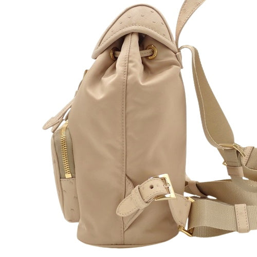 Re-Nylon x Ostrich Backpack, Shoulder/Mini Backpack, Ostrich Nylon, Cameo Beige, 1BZ074_2EX8_F0770_V_OOO (Current as of February 2025)