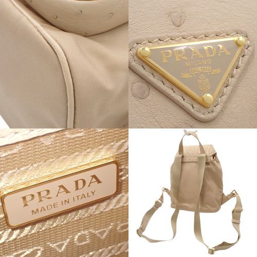 Re-Nylon x Ostrich Backpack, Shoulder/Mini Backpack, Ostrich Nylon, Cameo Beige, 1BZ074_2EX8_F0770_V_OOO (Current as of February 2025)