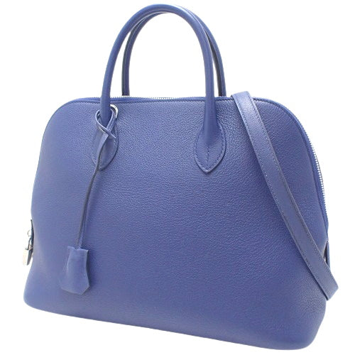 Bolide 1923 30 Blue Electric Bag in Palladium with Taurillon Nobillo and Silver Hardware, C Stamp, 2-Way Shoulder Bag