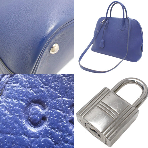 Bolide 1923 30 Blue Electric Bag in Palladium with Taurillon Nobillo and Silver Hardware, C Stamp, 2-Way Shoulder Bag
