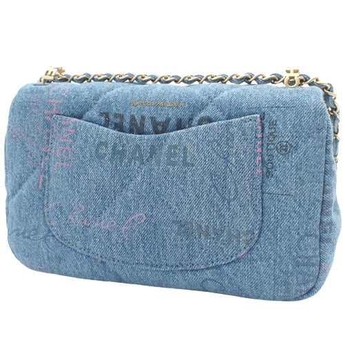 Matelasse Coco Mark Chain Shoulder Bag, Denim, Blue, Multicolor, AS3135, Crossbody, Shoulder Bag, Mini Matelasse, Flap