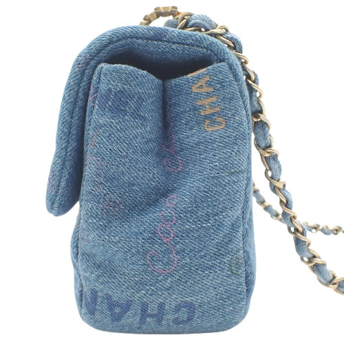 Matelasse Coco Mark Chain Shoulder Bag, Denim, Blue, Multicolor, AS3135, Crossbody, Shoulder Bag, Mini Matelasse, Flap