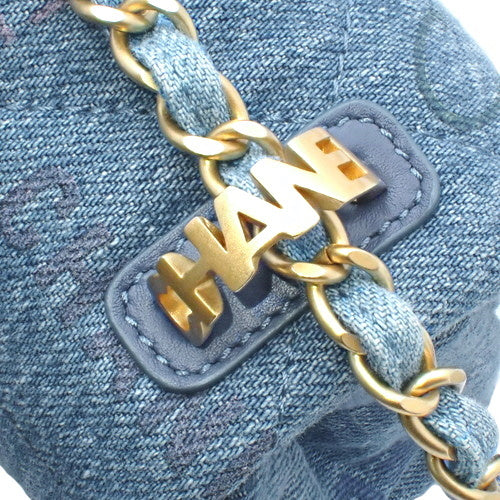Matelasse Coco Mark Chain Shoulder Bag, Denim, Blue, Multicolor, AS3135, Crossbody, Shoulder Bag, Mini Matelasse, Flap