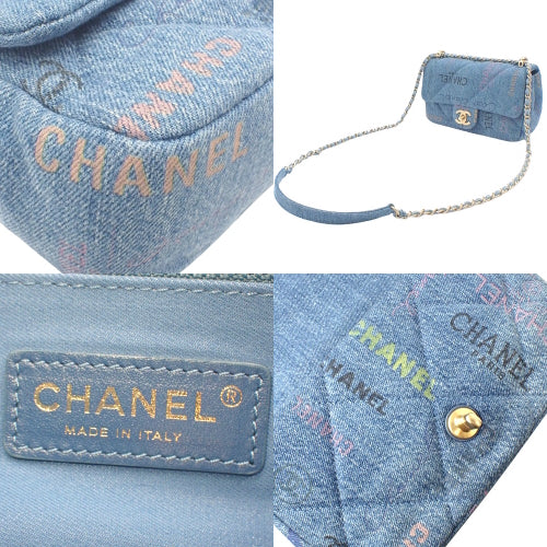 Matelasse Coco Mark Chain Shoulder Bag, Denim, Blue, Multicolor, AS3135, Crossbody, Shoulder Bag, Mini Matelasse, Flap