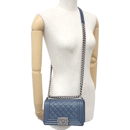 Boy Chanel Small Chain Shoulder Bag, Caviar Skin, Navy, A67085, Shoulder Bag, Crossbody, Matelasse