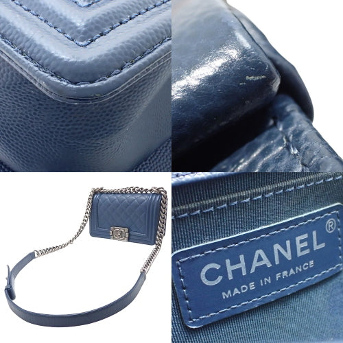 Boy Chanel Small Chain Shoulder Bag, Caviar Skin, Navy, A67085, Shoulder Bag, Crossbody, Matelasse