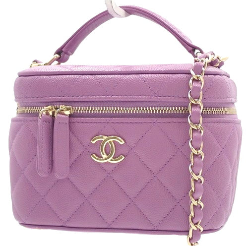 Matelasse Coco Mark Vanity Chain Shoulder Bag, Caviar Skin, Purple, AS3171, 2-way (shoulder or crossbody).