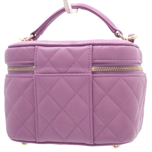 Matelasse Coco Mark Vanity Chain Shoulder Bag, Caviar Skin, Purple, AS3171, 2-way (shoulder or crossbody).