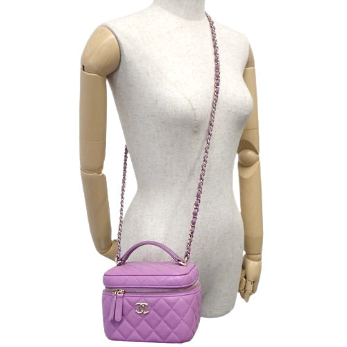 Matelasse Coco Mark Vanity Chain Shoulder Bag, Caviar Skin, Purple, AS3171, 2-way (shoulder or crossbody).