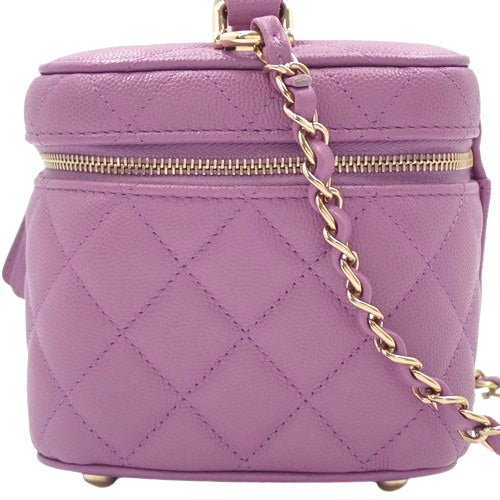 Matelasse Coco Mark Vanity Chain Shoulder Bag, Caviar Skin, Purple, AS3171, 2-way (shoulder or crossbody).