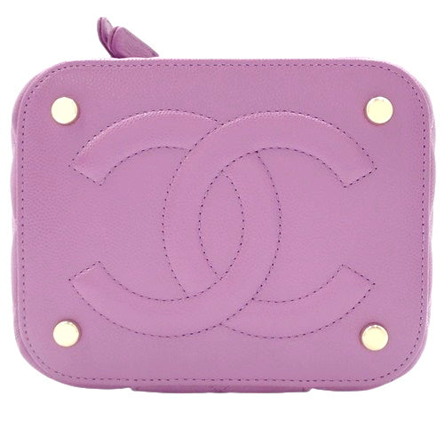 Matelasse Coco Mark Vanity Chain Shoulder Bag, Caviar Skin, Purple, AS3171, 2-way (shoulder or crossbody).