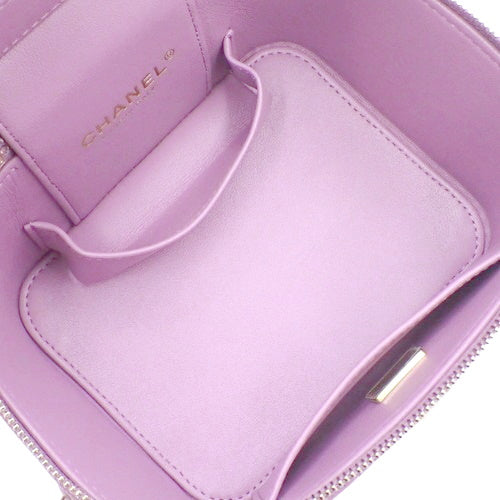 Matelasse Coco Mark Vanity Chain Shoulder Bag, Caviar Skin, Purple, AS3171, 2-way (shoulder or crossbody).