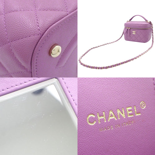 Matelasse Coco Mark Vanity Chain Shoulder Bag, Caviar Skin, Purple, AS3171, 2-way (shoulder or crossbody).