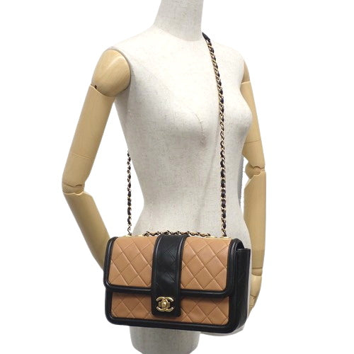 Matelasse Coco Mark Chain Shoulder Bag, Lambskin, Brown, Black, A90670, Shoulder Bag, Crossbody Bag