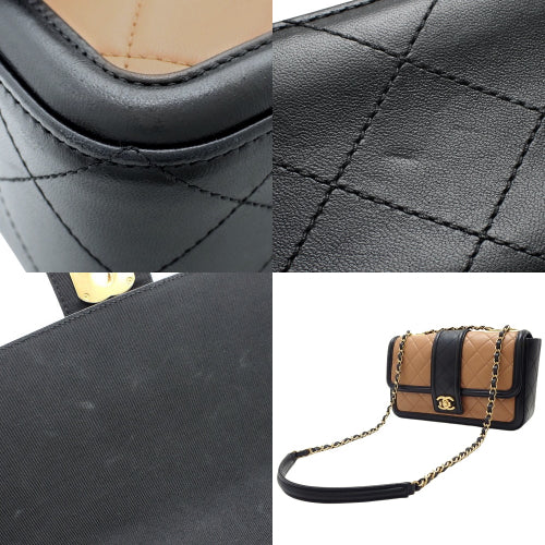 Matelasse Coco Mark Chain Shoulder Bag, Lambskin, Brown, Black, A90670, Shoulder Bag, Crossbody Bag