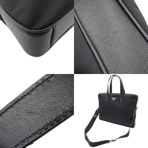 三角形徽标牌公文包,尼龙和 Saffiano 皮革,Tessuto+Saffiano Nero,2VE368