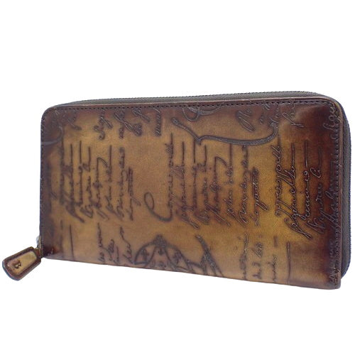 书法圆形拉链长钱包皮革