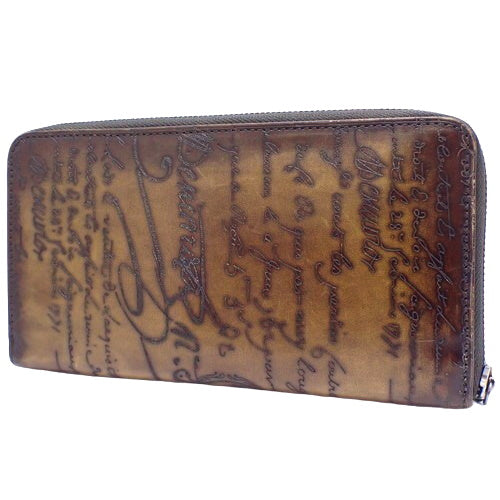 书法圆形拉链长钱包皮革