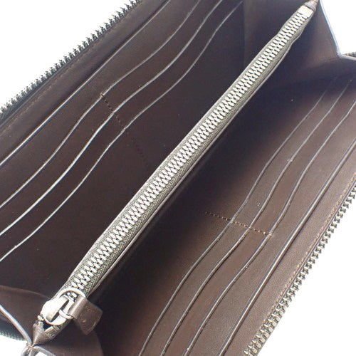 书法圆形拉链长钱包皮革