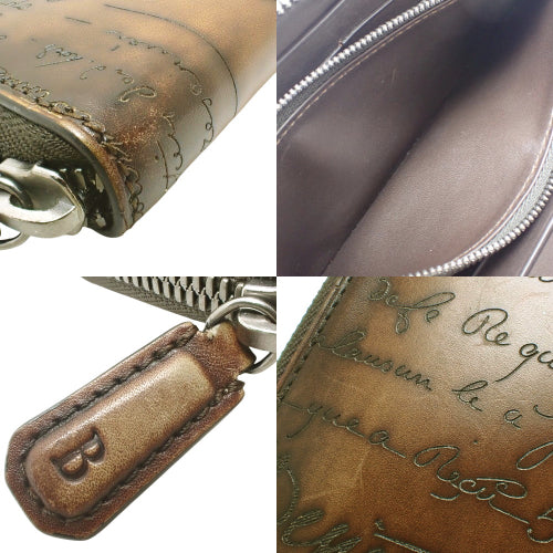 书法圆形拉链长钱包皮革