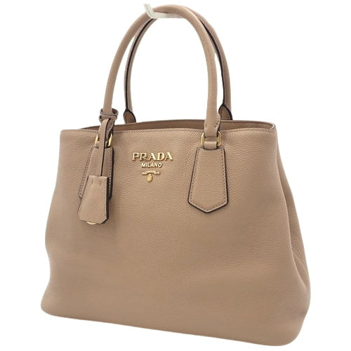 Logo tote bag, Vitello D'Aino leather, beige, 1BA239, handbag.